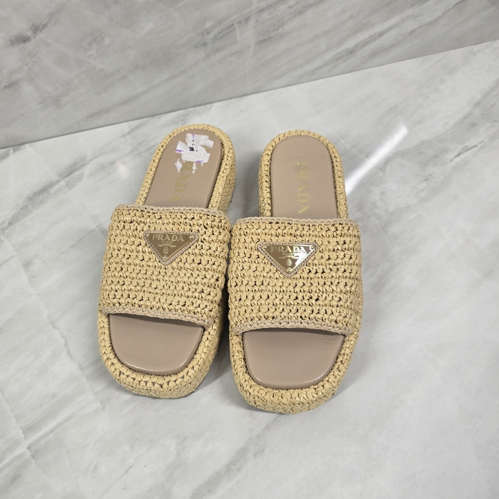 Prada Beige Woven Slide Sandals - Picture 2 of 9